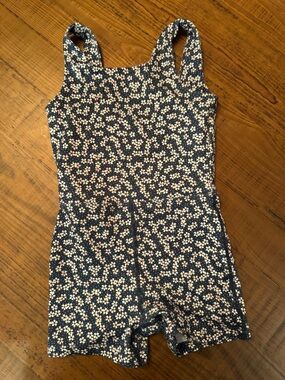 Rylee + Cru Navy Tank Romper with Cream Daisy Pattern